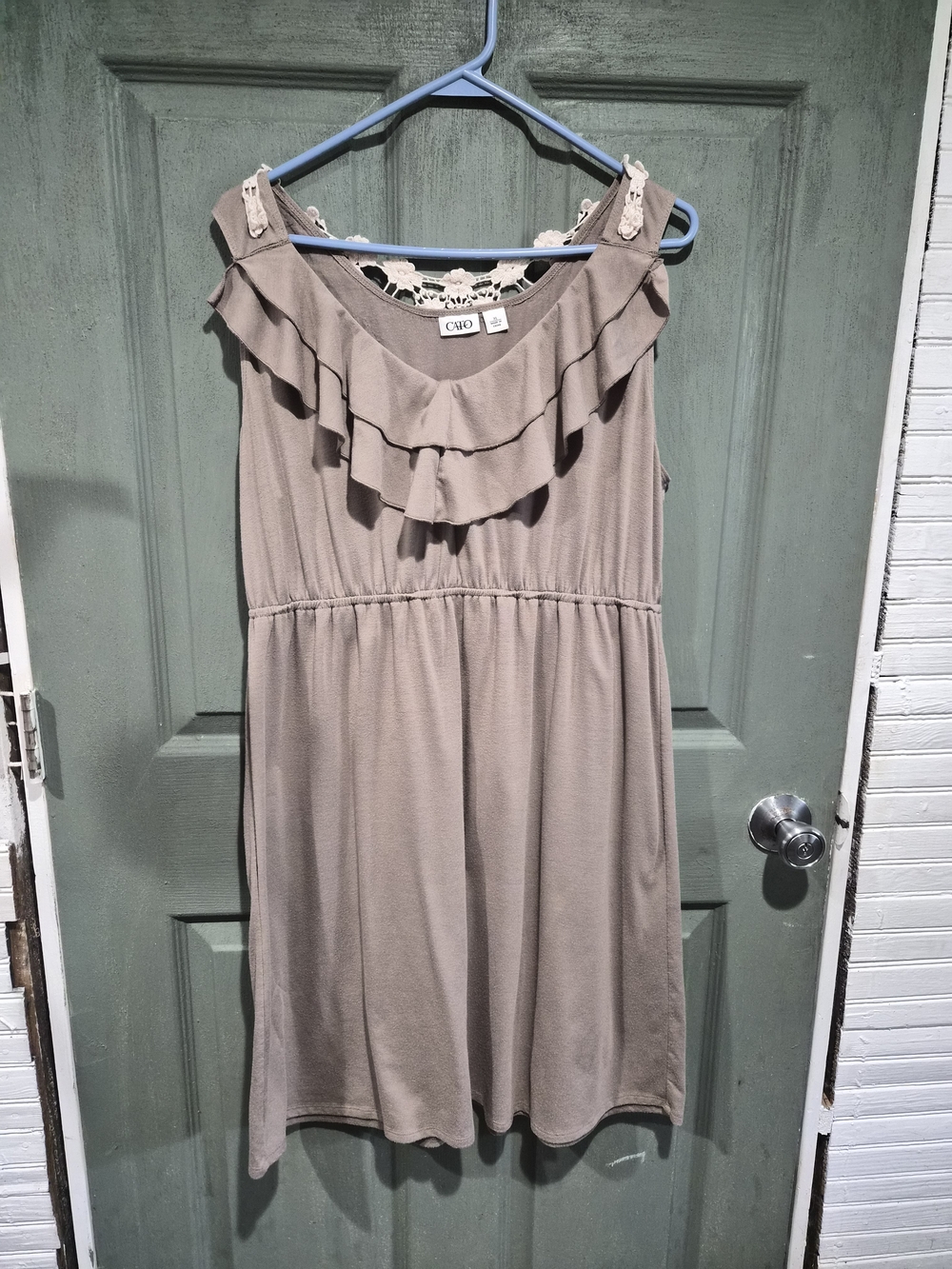 Cato Taupe Ruffle-Trim Midi Dress